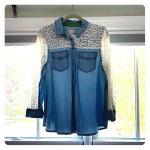Jean shirt with lace detail.